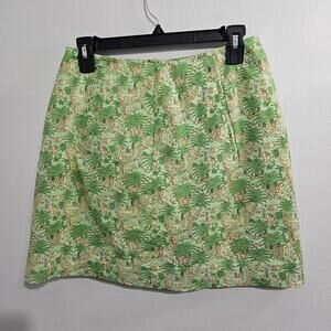 TIBI HYLAND Green Tropical Print Monkey Mini Skirt Size 6